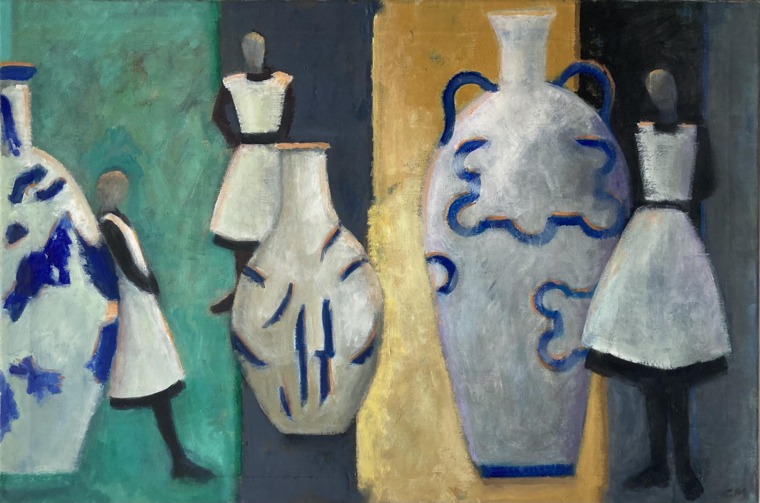 Green Panel and Vases